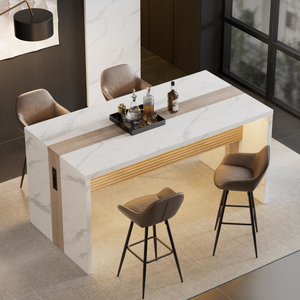 Hiện đại sang trọng Faux đá cẩm thạch bàn ăn cho 4-6 người, phong cách nướng thiết kế lớn đảo bảng với Trạm Sạc và LED - Product Image 1