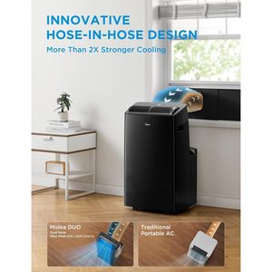 เครื่องปรับอากาศแบบพกพา Midea 12000 บีทียู อินเวอร์เตอร์ ระบบทำความเย็นเงียบพิเศษ ครอบคลุมพื้นที่สูงสุด 450 ตร.ฟุต สีดำ - Product Image 2