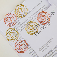 Clips de papier en forme de fleur rose dorée en métal, vente en gros, fournitures de papeterie DIY pour agenda, marque-page, cadeau