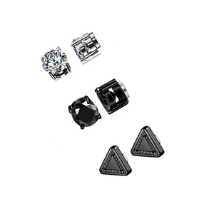 <b>Magnetic</b> Studs <b>Earrings</b> Trendy Roman Numeral | Black Zircon Stainless Steel Non-Piecing Studs | Korean Style Jewelry <b>for</b> <b>Men</b> - Product Image 5