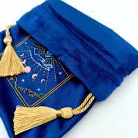 Pochette à bijoux en velours avec motif brodé personnalisé, doublure en satin, cordon de serrage, sac à dés en velours, sac à cartes de tarot