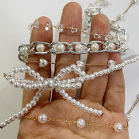Chaîne de perles tendance de 24 cm avec nœud, accessoires de chapeau faits à la main, chaîne perlée mignonne pour casquette de camionneur, décoration de chapeau pour femme et fille
