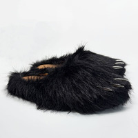Mules en peluche personnalisées de créateur, avec logo sur mesure, pour hommes, en fausse fourrure, motif patte d'ours, avec griffes métalliques