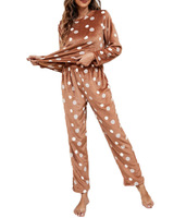 Vente en gros de vêtements de nuit personnalisés en peluche à pois pour la maison, le bureau, l'intérieur et l'extérieur 2 pièces de pull d'hiver pour femmes, ensemble de pyjamas en flanelle