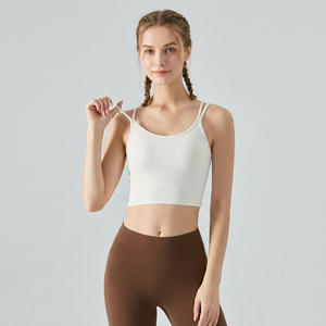 Débardeur de yoga pour femme à double bretelle fine et dos croisé, avec soutien-gorge de sport rembourré à col en U, faible maintien, sans manches, pour Pilates et entraînement - Product Image 2