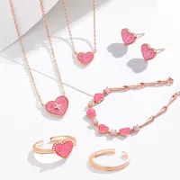 Collana di gioielli in argento Sterling 925 a forma di cuore rosa delicato all'ingrosso braccialetto carino orecchini dolci set di gioielli di moda