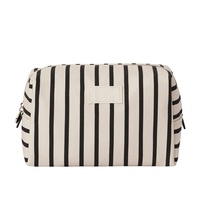 Sac de maquillage écologique en toile avec fermeture éclair, sac de maquillage de voyage de moyenne capacité, organiseur de maquillage, sac de toilette pour femmes, sac cosmétique à rayures noires