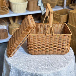 Cesta de Almacenamiento Portátil Tejida a Mano de Estilo Pastoral con Tapa para Cocina, Picnic al Aire Libre, Regalo, Compra de Frutas y Verduras - Product Image 1