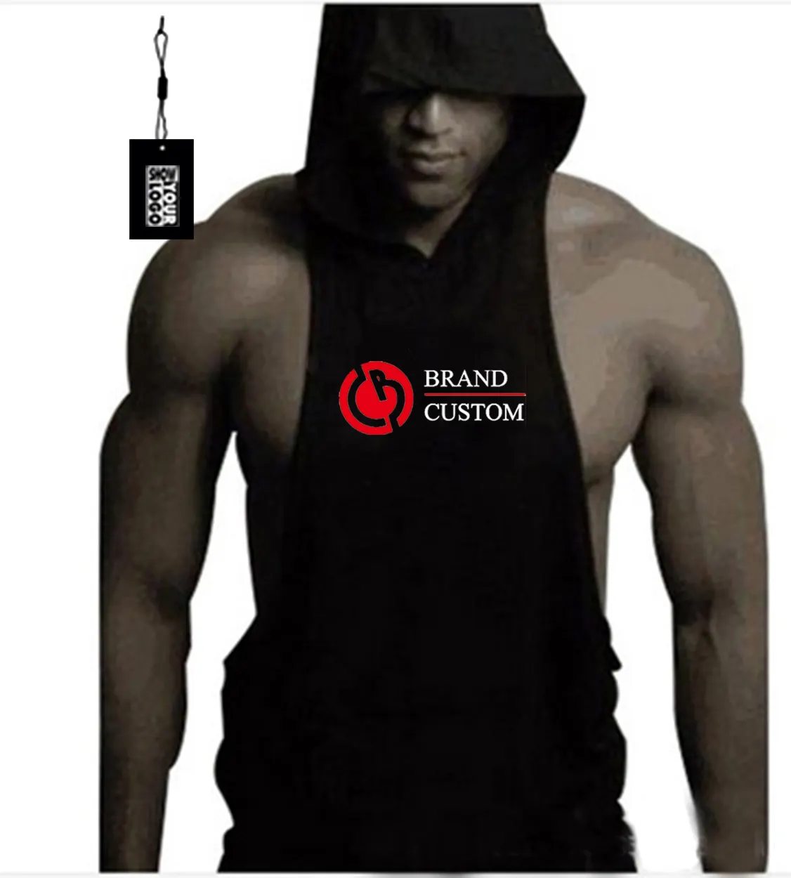 Custom Cotton Summer Bodybuilding Muscle Fitness Hooded Vest Training Tank Top Outdoor-fit Gym Shirt for Men with Free labels