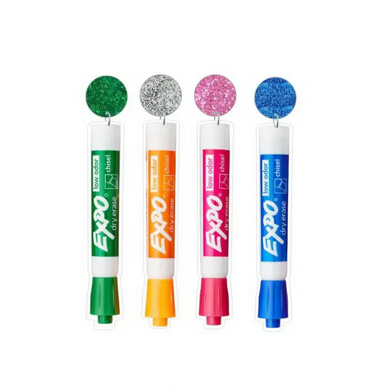 อุปกรณ์การเรียนสไตล์ปากกาทำเครื่องหมายสีต่างหูรูปที่ไม่ซ้ำ Bling อะคริลิต่างหูเครื่องประดับสำหรับครูนักเรียนของขวัญ