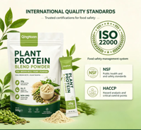 Poudre de mélange de protéines végétales en marque blanche OEM, sachet stick, protéines de pois, riz, chanvre, graines de courge, usine de protéines