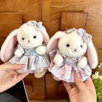 Porte-clés en peluche lapin à longues oreilles style chinois, adorable poupée en peluche lapin, breloque de sac à dos, cadeau en gros