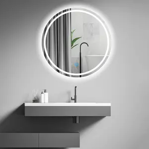Espejo redondo led de alta definición para pared, cristal de baño plateado personalizado con luz led