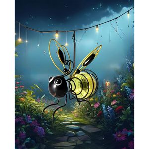 Lampe solaire suspendue en forme d'abeille, en métal, LED, pour décoration de jardin extérieur, avec ressorts oscillants, rechargeable, résistante à l'eau - Product Image 1