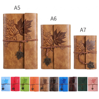 Carnet à feuilles mobiles A5/A6/A7 en cuir avec feuille d'érable gaufrée personnalisée, journal de voyage vintage en PU avec logo pour promotion
