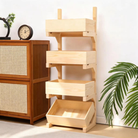 Mini panier de rangement multicouche en bois massif sculpté pour maison de poupée, bac d'organisation, accessoires de décoration pour maison de poupée