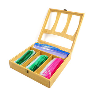 Food Storage Bag Organizer Holders with Lock Bamboo Kitchen Cabinet, Bamboo Ziplock Bag Storage Organizer for Kitchen Drawer