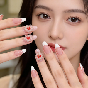 YZ-030 Color <span class=keywords><strong>Rosa</strong></span> Nude Estilo Francés Hecho a Mano Premium Cobertura Total Uñas Postizas Cuadradas - Product Image 5