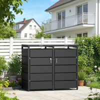 Abri extérieur rectangulaire en métal pour poubelles à roulettes avec ressorts à gaz à fermeture douce, en acier robuste, stable, moderne et luxueux