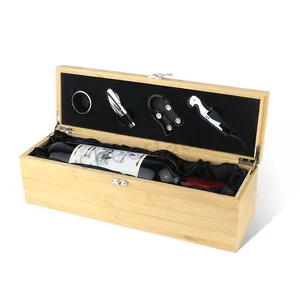 Cheerfast şarap şişesi ambalaj tek ahşap şarap saklama kutusu ve 4 adet aksesuarları hediye kutuları araçları bambu şarap kutusu