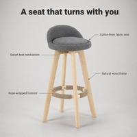 Tabouret haut moderne en bois massif avec fonction rotative, chaise de réception à dossier haut, chaise de bar simple et décontractée pour la maison