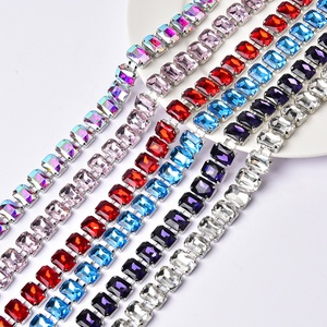 14mm chiều rộng kính hình chữ nhật trang trí <span class=keywords><strong>Rhinestone</strong></span> cup chuỗi <span class=keywords><strong>Fancy</strong></span> Pha Lê Kim Loại TRIM may trên quần áo vành đai DIY trang sức phụ kiện - Product Image 2
