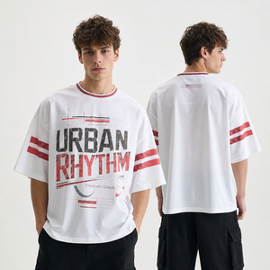 T-shirt de football vintage OEM, surdimensionné, avec numéro graphique, streetwear, logo personnalisé, haute qualité, pour homme - Product Image 1