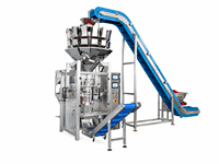 Machine d'emballage verticale automatique avec peseuse multi-têtes à 14 têtes et élévateur à grande inclinaison pour l'emballage de snacks, d'aliments soufflés et de chips