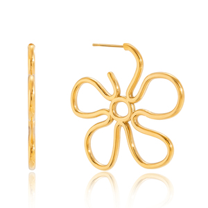 Boucles <span class=keywords><strong>d</strong></span>'oreilles créoles minimalistes en fil <span class=keywords><strong>d</strong></span>'<span class=keywords><strong>or</strong></span>, motif floral surdimensionné, bijoux statement pour femme, plaqué <span class=keywords><strong>or</strong></span> 18 carats - Product Image 6