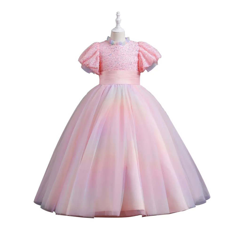 Multicolour Tulle Sleeve Bow Tulle Princess Children's Dress Magic Child Girl Wear Princess Dress Prom Party Dress