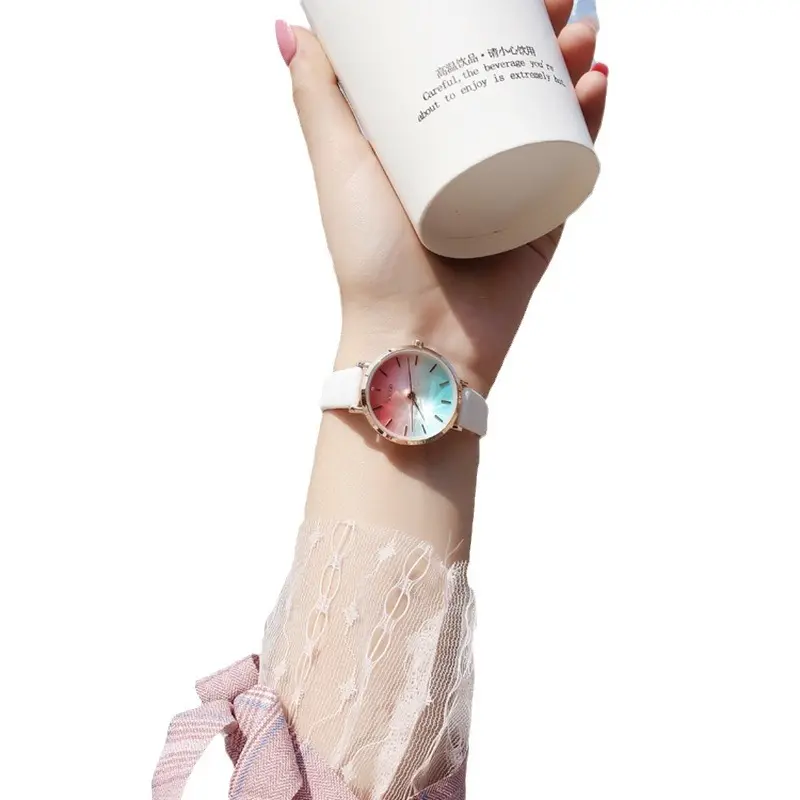 Высококачественные модные креативные женские кварцевые часы с круглым циферблатом в Корейском стиле