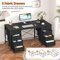 Bureau d'ordinateur noir avec tiroirs pour la maison, le bureau, la chambre, le salon, le travail, l'étude et le jeu