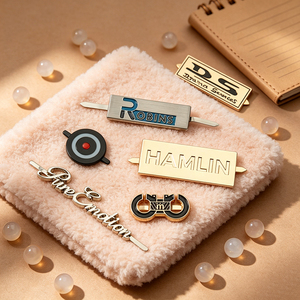 Wholesale Debossed Custom Metal Brand <b>Name</b> <b>Tag</b> Engraved Metal Logo Label for Apparel Scarf Footwear Garment - Product Image 1