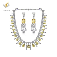 Parure de bijoux de mariée de luxe jaune avec pendentif en cristal CZ nigérian, boucles d'oreilles pendantes et collier à longues pampilles, style Dubaï