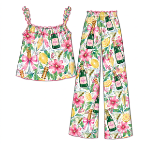 Ensemble de pyjama en bambou floral pour femmes West & Willow, bretelles spaghetti, col à volants, coupe ample, printemps-été - Product Image 1
