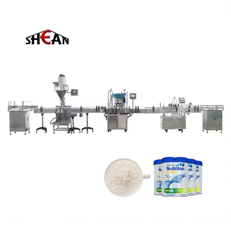 Mesin label pengisian bubuk Protein kaleng aluminium lini produksi kopi bubuk susu tanah lengkap 5000cph