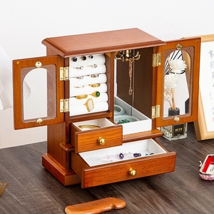 Boîte de rangement à bijoux en bois de luxe rétro avec tiroir et miroir, étui de présentation en gros pour bijoux - Product Image 4