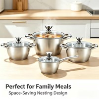 Ensemble de casseroles en acier inoxydable de qualité supérieure, antiadhésif, avec couvercles en verre, écologique, compatible lave-vaisselle, induction, gaz, électrique