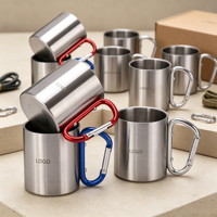 Mug de camping en acier inoxydable avec poignée mousqueton à vis, sans BPA, écologique, tasse portable pour aventures en plein air, logo personnalisé