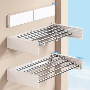 60cm Drying Space 304 Stainless Steel Tube Heavy Duty 23/31 Inch <strong>Wall</strong> <strong>Mounted</strong> <strong>Clothes</strong> Drying Rack With 4/5 <strong>Rails</strong> - Product Image 1