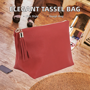 Women's Elegant Solid Tassel PU Leather Clutch Hand <b>Bag</b> Customized with Zipper Closure for Cosmetic Travel Use Newest Style - Product Image 2