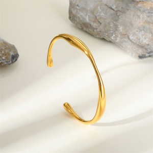 INS Water Wave Jewelry 18K <b>Gold</b> Plated Stainless Steel High-end Chunky Irregular Shaped Open <b>Bangle</b> for Women's Casual/Sporty - Product Image 1