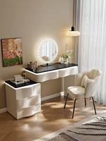 Nouvelle coiffeuse moderne 2025 en bois massif style crème avec miroir éclairé pour petit appartement, chambre à coucher, hôtel