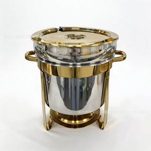 Marmite à soupe en acier inoxydable 11L dorée, chauffe-plat circulaire pour buffet, usage hôtelier et banquet - Product Image 1