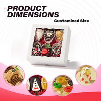 Boîtes à bonbons en carton blanc écologiques avec fenêtres en PVC, logo personnalisé imprimé en relief pour les produits de boulangerie, emballage pour la pâtisserie