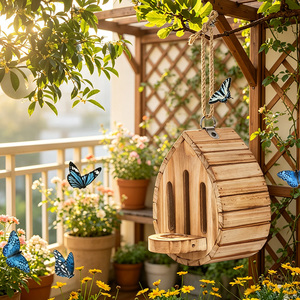 Casa <span class=keywords><strong>de</strong></span> <span class=keywords><strong>Mariposas</strong></span> <span class=keywords><strong>de</strong></span> Madera para Exteriores, Hábitat Natural para Insectos con Ranuras Verticales y Cuerda para Colgar, Decoración <span class=keywords><strong>de</strong></span> Jardín - Product Image 3