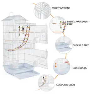 Cage de perruches en acier pour perruches, grande taille, accessoire pour animaux domestiques, toit et bol d'alimentation, abri pour perruches, vente en gros