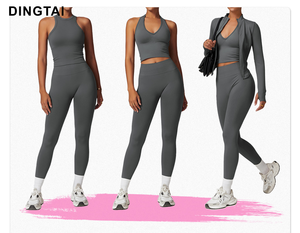 Dingtai Seamless Ribbed Yoga Set Racerback Sports Bra High Waist Scrunch Butt <strong>Leggings</strong> Women Fitness Gym Wear Custom Brand - Product Image 4