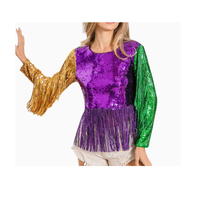 En stock, tenues de Mardi Gras, t-shirt avec franges, top à paillettes, t-shirt pour femmes