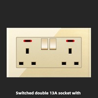 Interruptor de Pared con Panel de Vidrio Templado de Lujo, Enchufe Dorado para Reino Unido, Toma de Corriente Universal de 13A, USB Tipo-C, Carga Rápida de 18W, 250V PC